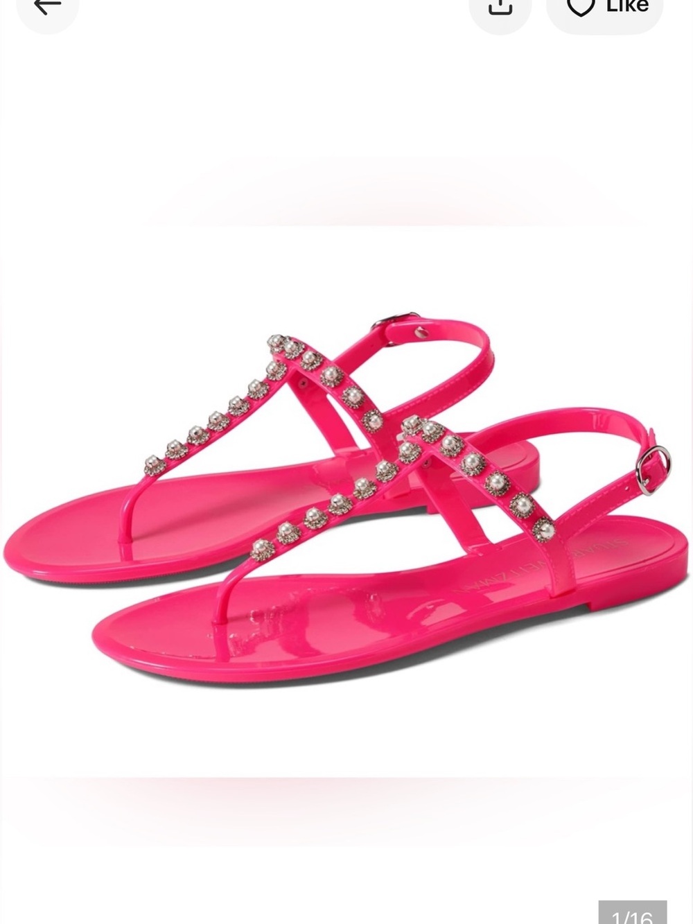 NWOT Women's - Stuart Weitzman Goldie Pearl Crystal Pink Jelly Sandals, Size 7